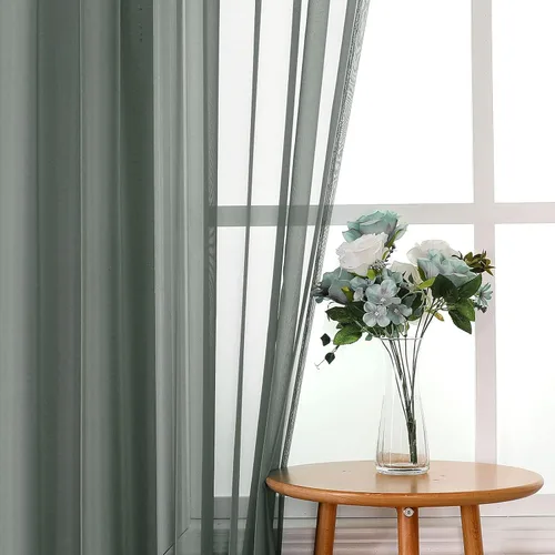 Vista 2 de JUSPURBET 2 cortinas traslúcidas para ventana, panel de cortina semitransparente sólido de lujo para sala de estar, dormitorio al aire libre, 59 x