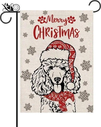 Vista 9 de Sombrero de bandera de jardín de Navidad, perro chihuahua con bufanda, decoración navideña de invierno, vacaciones, arpillera, vertical, doble cara