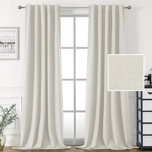 Vista 17 de H.VERSAILTEX Cortinas 100% opacas con aspecto de lino para dormitorio, cortinas de bloqueo de luz con doble cara de lino con pestaña trasera