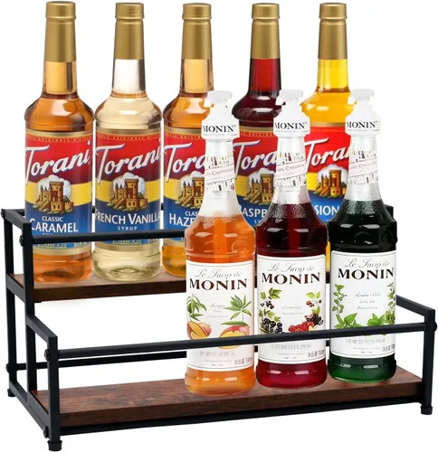 Organizador de jarabe de café, soporte de 2 niveles para 10 botellas de jarabe para barra de café, estante de exhibición de botellas de licor,