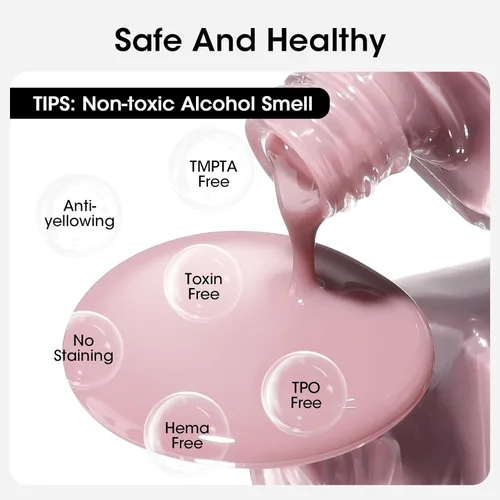 Vista 8 de GELLEN Corrector de Uñas Base Iluminador 4 en 1 Rosa Púrpura Empolvado, Fortalecedor de Uñas Malva Transparente de Otoño Relleno de Crestas