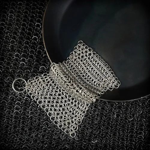 Vista 3 de Mythrojan Limpiador de sartén de hierro fundido 316 de acero inoxidable con anillo para colgar sartenes pre-sazonadas (5.9 x 5.9 in)