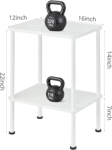 Vista 3 de Bamboo Adirondack - Mesa auxiliar cuadrada para exteriores, mesa auxiliar de bambú de almacenamiento de 2 niveles para patio, mesas auxiliares