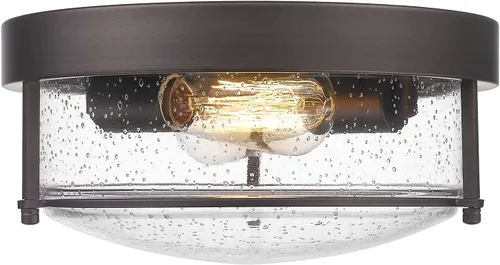 Emliviar GE263F ORB - Lámpara de techo con 2 luces, 12 pulgadas, cerca de techo, con vidrio sembrado, acabado de bronce aceitado
