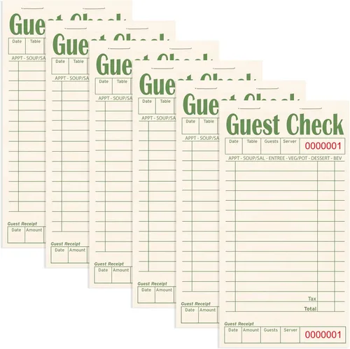 Vista 45 de ZPARIK Libros de cheques de invitados para servidores, bloc de notas de servidor, paquete de 6, papel de color natural, bloc de notas para camarera