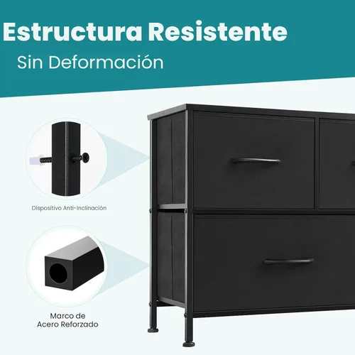 Vista 6 de OLIXIS Cómoda de 5 cajones para dormitorio, torre de almacenamiento de tela para sala de estar, entrada, marco de acero resistente, parte superior