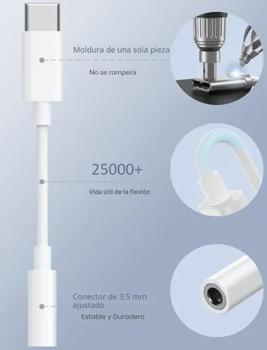 Vista 5 de Adaptador de auriculares de audio USB-C a 3.5mm – HiFi 2 unidades compatibles con Apple iPhone 17 16 15 Samsung Galaxy S25 S24 S23 S22 S21 Plus Pro