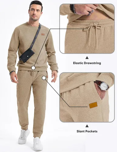 Vista 5 de JMIERR Conjunto de 2 piezas para hombre, sudadera jacquard de punto, sudadera y pantalones deportivos con bolsillos