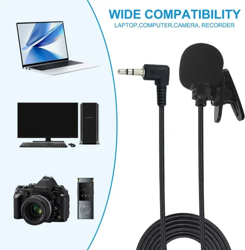 Vista 6 de Kinizuxi Paquete de 2 micrófonos de solapa Lavalier, micrófono portátil con clip para el cuello para iPhone, iPad, Android, smartphone, podcast, PC