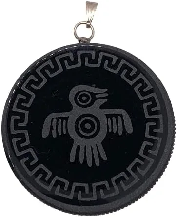 Generico - Colgante redondo de obsidiana de 1.9 pulgadas, collar engastado con disco pulido espejo negro hecho a mano, amuleto de piedra de cristal