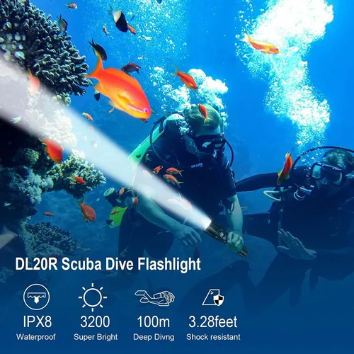 Vista 6 de Wurkkos DL20R Linterna de buceo 3200 lúmenes Luz de buceo 100M Luz de buceo IPX8 impermeable linterna submarina linterna submarina