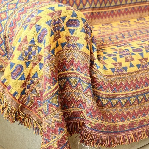Vista 6 de VANJOROY Manta Boho para Sofá y Silla, 100% Algodón Grueso del Suroeste Azteca Cobertor para Sofá - Manta Reversible Hippie Decorativa Bohemia