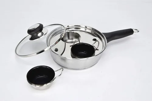 2 Tazas de Sartén para Huevos Escalfados - Sartén para Huevos Escalfados de Acero Inoxidable – Perfecto Fabricante de Huevos Escalfados – Juego de