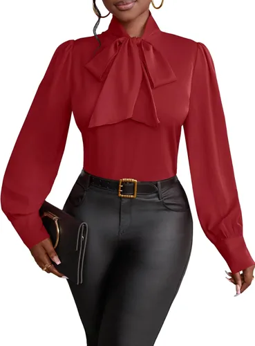 Vista 42 de Vrtige Camisa de mujer elegante con cuello de lazo, manga larga, blusa para la oficina