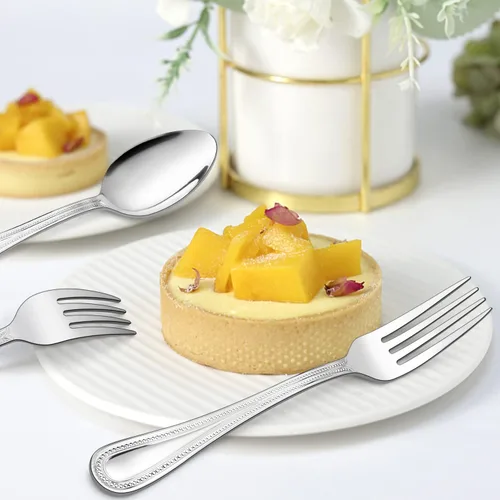 Vista 6 de E-far - Juego de cubiertos de 20 piezas para 4, cubiertos de acero inoxidable con borde perlado, incluye tenedores, cucharas y cuchillos, modernos