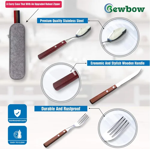 Vista 5 de PREMIUM QUALITY Stainless Steel travel utensils Set with case, Healthy & Eco-Friendly 3pc Full Size Fork, Spoon, Portable, reusable utensils with