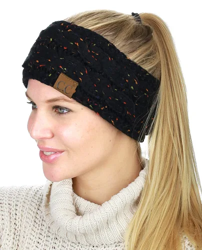 Vista 2 de CC - Diadema elástica con suave punto de cable para invierno con forro para el pelo para calentar las orejas talla única negro Confetti Black
