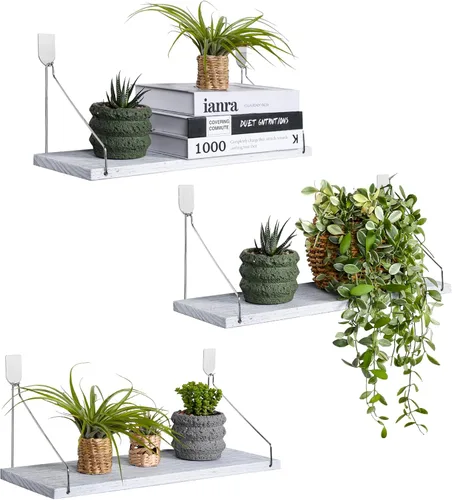 MITIME Juego de 3 estantes flotantes de madera maciza rústica, estantes de almacenamiento de pared para sala de estar, dormitorio, baño, cocina,