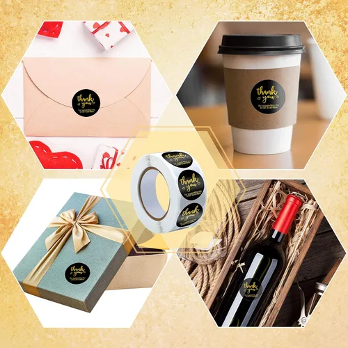 Vista 6 de Outus Juego de 620 tarjetas y calcomanías de agradecimiento. Calcomanías con capa de oro de agradecimiento para apoyar mi pequeño negocio con bolsa