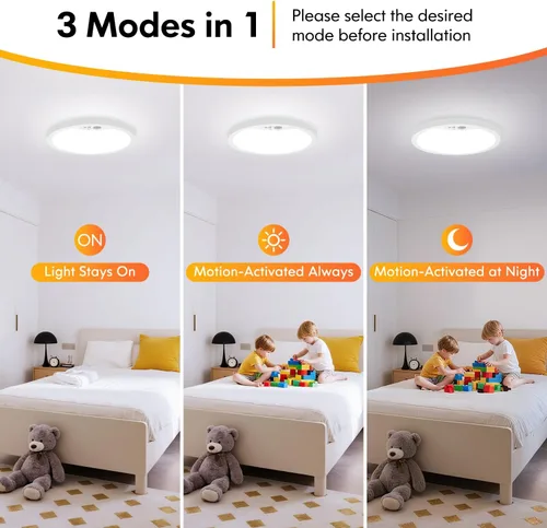 Vista 2 de Brightever Lámpara de Techo con Sensor de Movimiento de 7 Pulgadas Cableada, 15W 1500LM Lámpara de Techo Empotrada, Ultra Delgada 0.67 Pulgadas