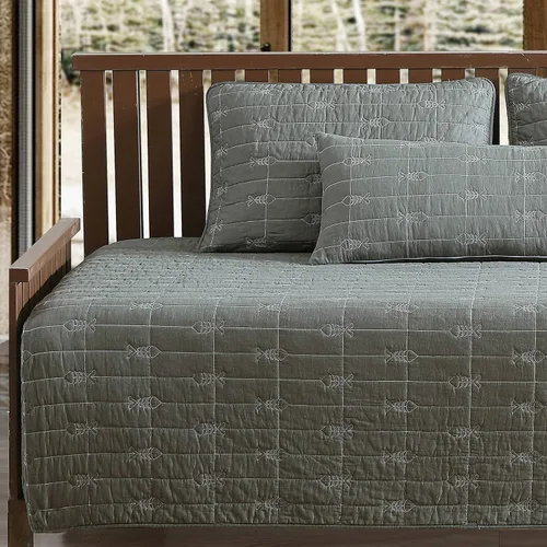 Vista 4 de Eddie Bauer - Juego de cama de día, ropa de cama reversible de algodón con fundas a juego y funda de almohada decorativa, juego de cama de lujo