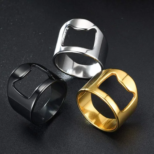 Vista 3 de Herramienta creativa de acero inoxidable para barra de cerveza, anillo abrebotellas para hombres y mujeres