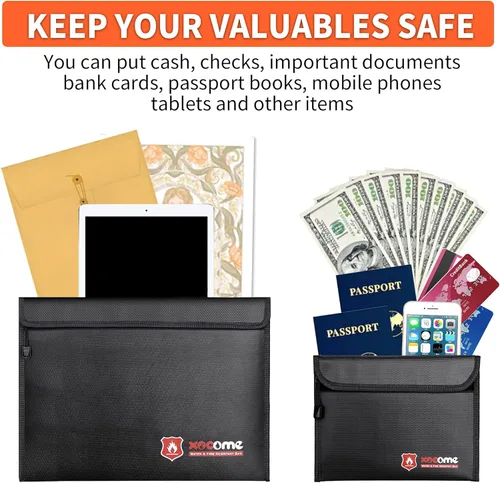 Vista 3 de 2 bolsas de documentos ignífugas, bolsa organizadora de almacenamiento de archivos de 15 x 11 pulgadas/9 x 7 pulgadas, juego de bolsa resistente al