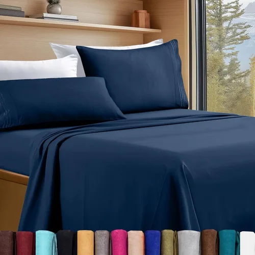 Vista 95 de Elegant Comfort Juego de sábanas de 4 piezas - Ropa de cama de lujo de microfibra de calidad hotelera premium 1500, sábana bajera con elástico Azul