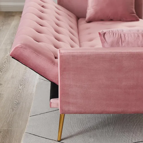 Vista 107 de Sofá cama moderno de terciopelo de 72 pulgadas, sofá cama plegable convertible con 3 respaldos ajustables, sofá biplaza reclinable copetudo