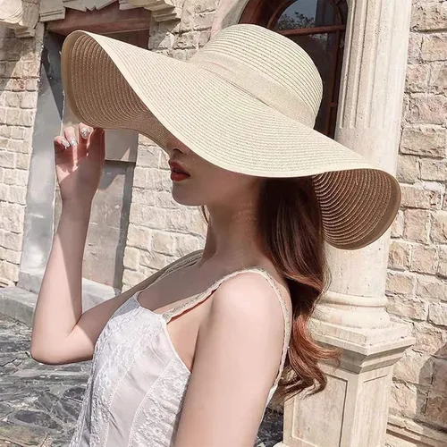 Vista 4 de FSIGOM Sombrero flexible plegable para mujer, sombrero de paja con protección solar de ala ancha, gorra de playa con protección UV de verano
