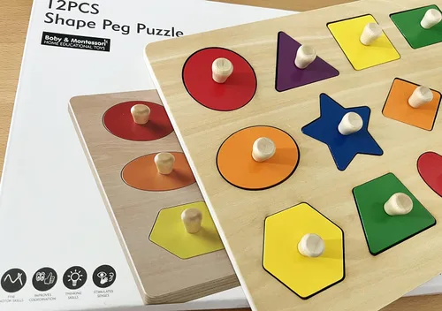 Vista 7 de Dailyfunn Juguete Montessori Rompecabezas de Formas con Clavijas para Bebés de 12-18-24 Meses con Perilla para Infantes-Niños Pequeños de 1-3