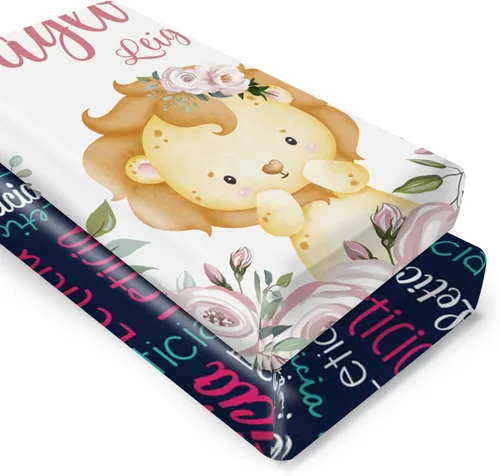 Vista 10 de Sábanas personalizadas para cuna de bebé, sábana bajera ajustable con nombre personalizado para funda de colchón estándar de cuna, paquete de 2