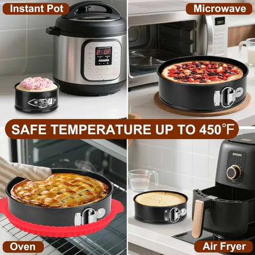 Vista 4 de Juego de Moldes Desmontables de 4 Piezas, Moldes para Pasteles de 4/7/9/10 pulgadas con Protector de Silicona a Prueba de Fugas, Antiadherentes a