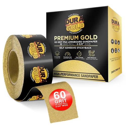 Vista 17 de Dura-Gold Papel de lija Longboard PSA 40 grano dorado premium, rollo de 10 yardas, 2-3/4" de ancho, autoadhesivo con respaldo pegajoso, rollo