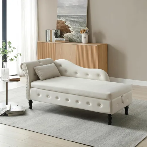 Vista 47 de Aoowow Banco de almacenamiento de terciopelo para dormitorio, extremo de la cama, sofá con brazo enrollado, tumbona para interiores con Gris