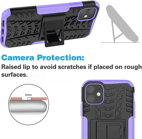 Vista 5 de Asuwish Funda de teléfono para iPhone 11 6.1 con protector de pantalla de vidrio templado y soporte delgado, híbrida, resistente, funda protectora