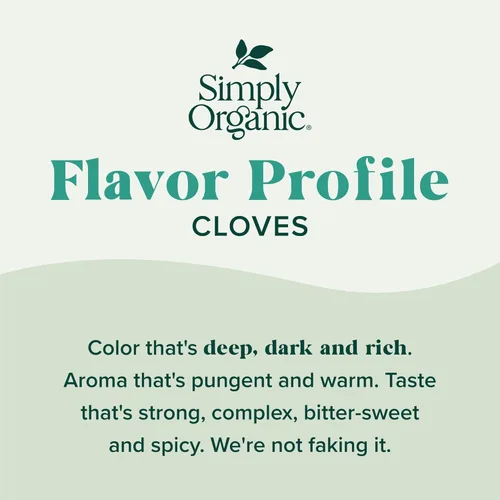 Vista 9 de Simply Organic Clavo entero, tarro de 2.05 onzas, seleccionado a mano, intensamente aromático y rico sabor, sin OMG, sin ETO