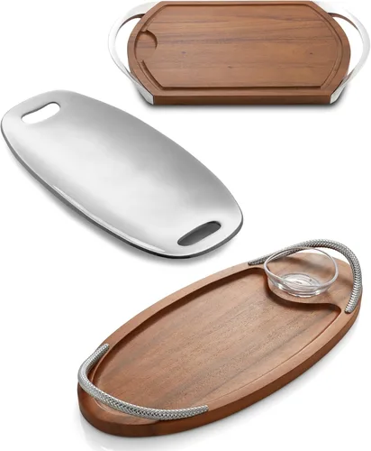 Vista 3 de nambe - Estación de tallar y servir Tabla de cortar grande de 22 pulgadas Tabla de tallar carne para cocina con ranura para jugo y asas Hecho