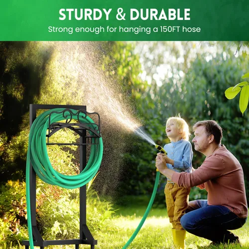 Vista 5 de Soporte para manguera de jardín, soporte de manguera de agua de metal resistente con 4 picos para exteriores, soporte de manguera independiente