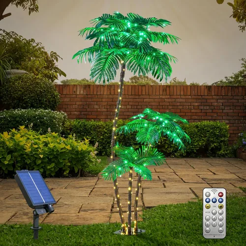 Vista 9 de Palmera artificial iluminada de 5 pies, 208 luces LED, decoración con cocos iluminados para exteriores, árbol falso con USB y adaptador