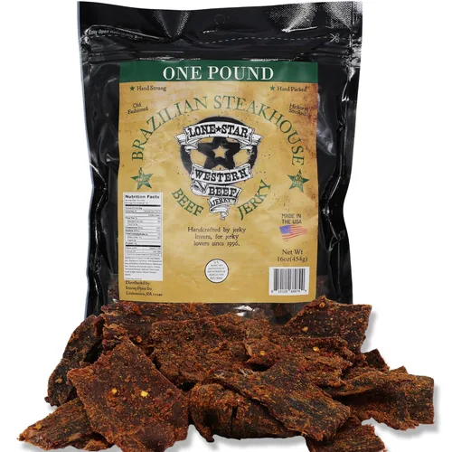 Vista 10 de Lone Star Black Pepper Beef Jerky - Bolsa resellable de 1 libra - Sabor artesanal ahumado de nogal - Bocadillo de carne saludable con alto contenido