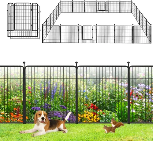 Vista 21 de Valla de Jardín con Puerta Cercado de Metal para Patio, 32 pulgadas x 23 pies 10 Paneles de Valla Sin Excavación Paneles de Valla Temporal