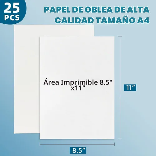 Vista 2 de 25 piezas de papel de oblea comestible tamaño A4, 8.5 "x 11" grado