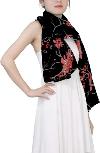 Vista 3 de Alaza - Bufanda larga de seda para mujer con diseño de flor de cerezo, color rojo