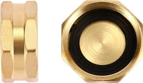 Vista 4 de Paquete de 2 tapas para manguera de jardín con arandelas, tapa de espiga de latón, tapa de extremo hembra de 3/4 pulgadas
