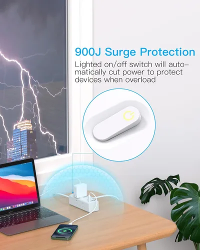 Vista 2 de 3Ft Extension Cord with Multiple Outlets, Flat Plug Power Strip Surge Protector with 3 Ft Cord, 6 Outlet 4 USB Ports (2 USB C), Multi Outlet Wall