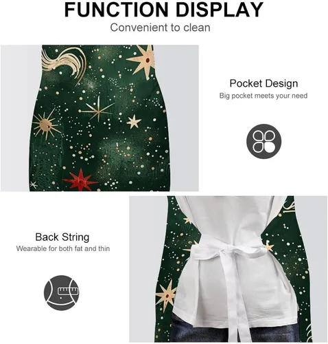 Vista 6 de MUSM Apron for Adults - 27.6 X 31.5 Inch, Heavy-Duty Polyester Aprons with Two Large Pockets, Waterproof Gold And White Stars Kitchen Apron for