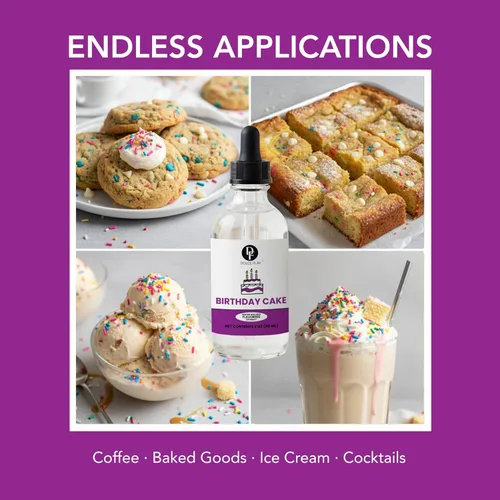 Vista 5 de Dolce Flav Extracto de pastel de cumpleaños, 2 onzas soluble en agua, Kosher, sin azúcar, saborizante concentrado para tartas festivas