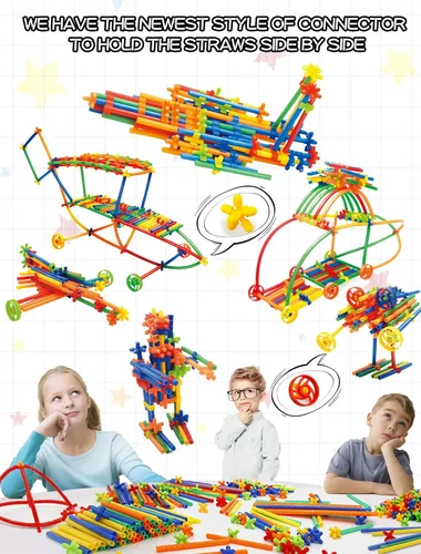 Vista 4 de 600 piezas, juguetes de construcción STEM, juguetes de constructor de pajitas, juegos de construcción de ingeniería mejorados para niños, desarrolla