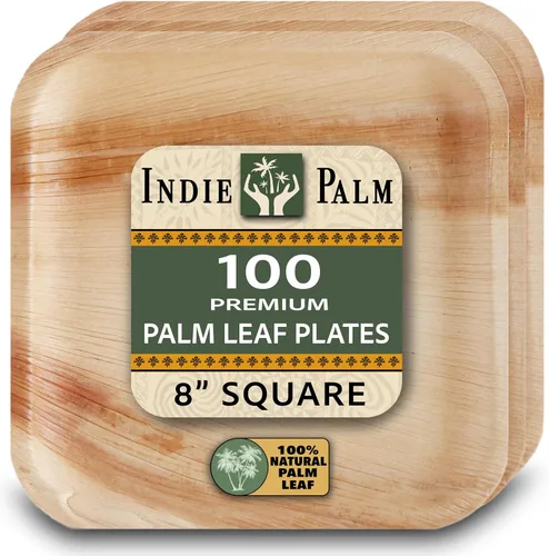 Vista 15 de Indie Palm Platos cuadrados desechables de hoja de palma de 6 pulgadas, alternativa compostable resistente, biodegradable a platos de bambú o platos